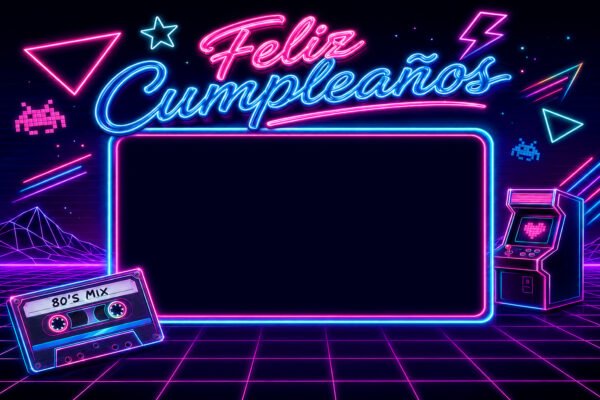 Cartel cumpleaños personalizado Neón 80