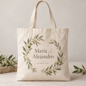 Bolsa tote bag de algodón natural de 180 g personalizada para bodas | La Pera