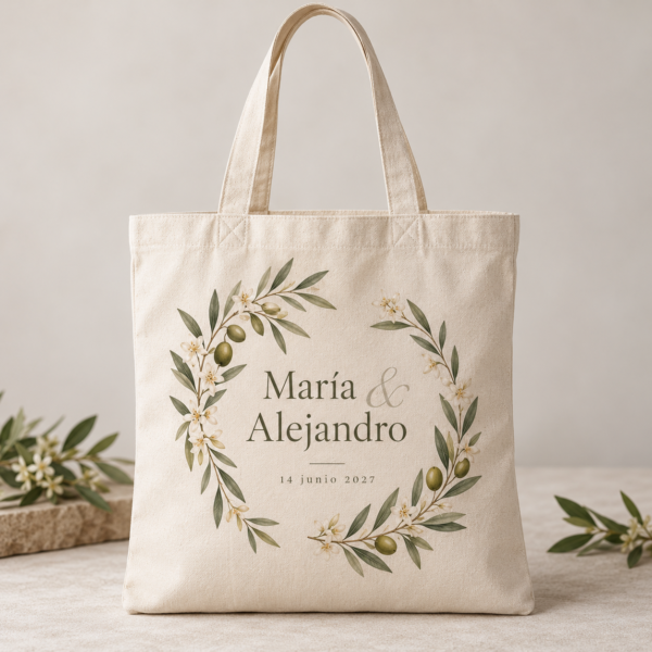 Bolsa tote bag de algodón natural de 180 g personalizada para bodas | La Pera