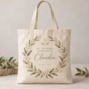 Bolsa tote bag de algodón natural de 180 g personalizada para comunión | La Pera