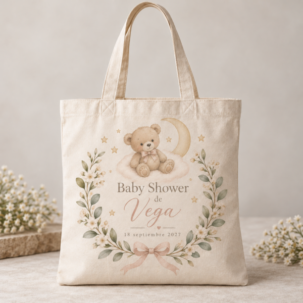 Bolsa tote bag de algodón natural de 180 g personalizada para baby shower | La Pera