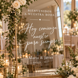Vinilo para espejo de boda personalizado con nombres y fecha