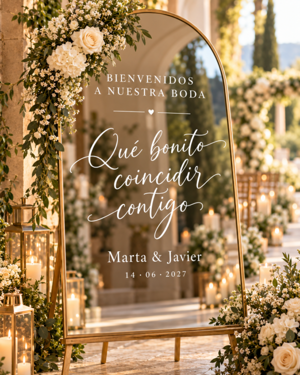 Vinilo para espejo de boda con frase personalizada