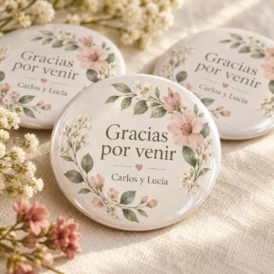Chapas personalizadas para bodas con diseño floral