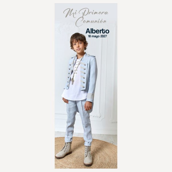 Xbanner de comunión personalizado con foto, nombre y fecha, diseño minimalista